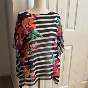 Talbots Multicolor Floral Striped Poncho Blouse S/M